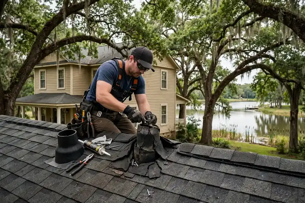 Reparación de botas de tubería en una casa de dos pisos cerca del lago en Hidden Lakes, Texas