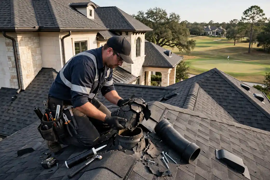Reparación de botas de tuberías en una casa de lujo cerca del campo de golf en Magnolia Creek, Texas
