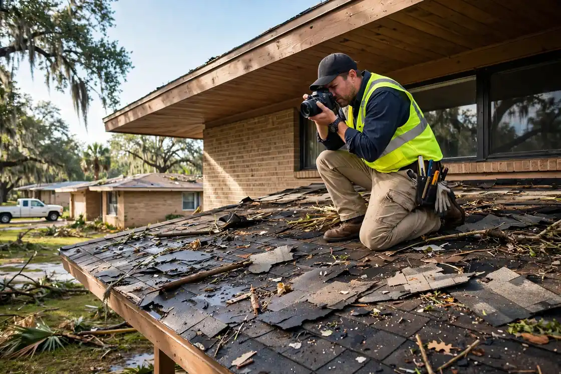 Reparación de fugas por daños causados ​​por tormentas en una casa tipo rancho de mediados de siglo en La Marque, Texas