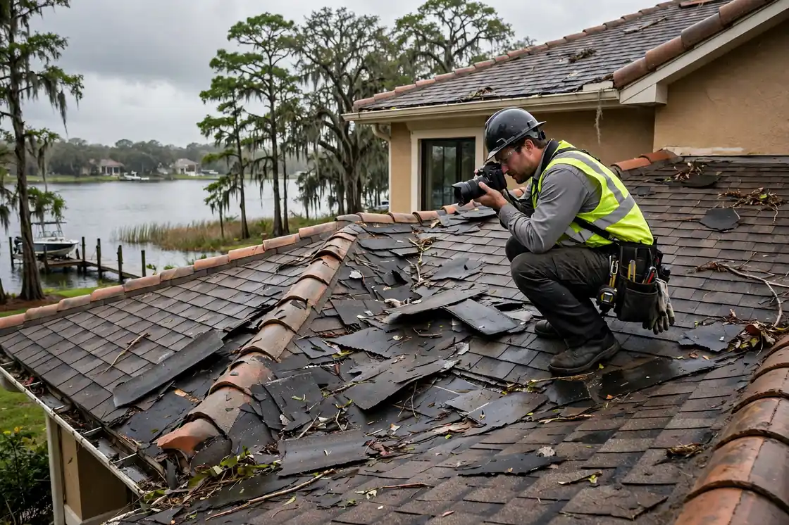 Reparación de fugas por daños causados ​​por tormentas en una casa junto al lago con detalles en azulejos Mar Bella, Texas