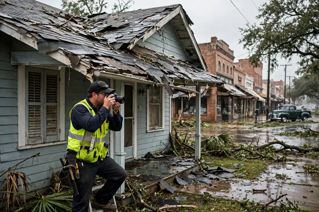 Reparación de fugas por daños causados por tormentas en un bungalow de la década de 1950 en Historic Sixth Street, Texas