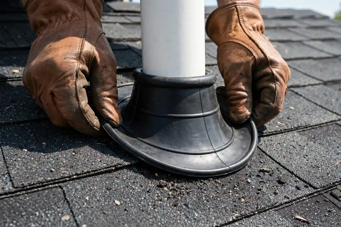 Técnico reemplazando una funda de tubo de goma agrietada en Texas City, Texas